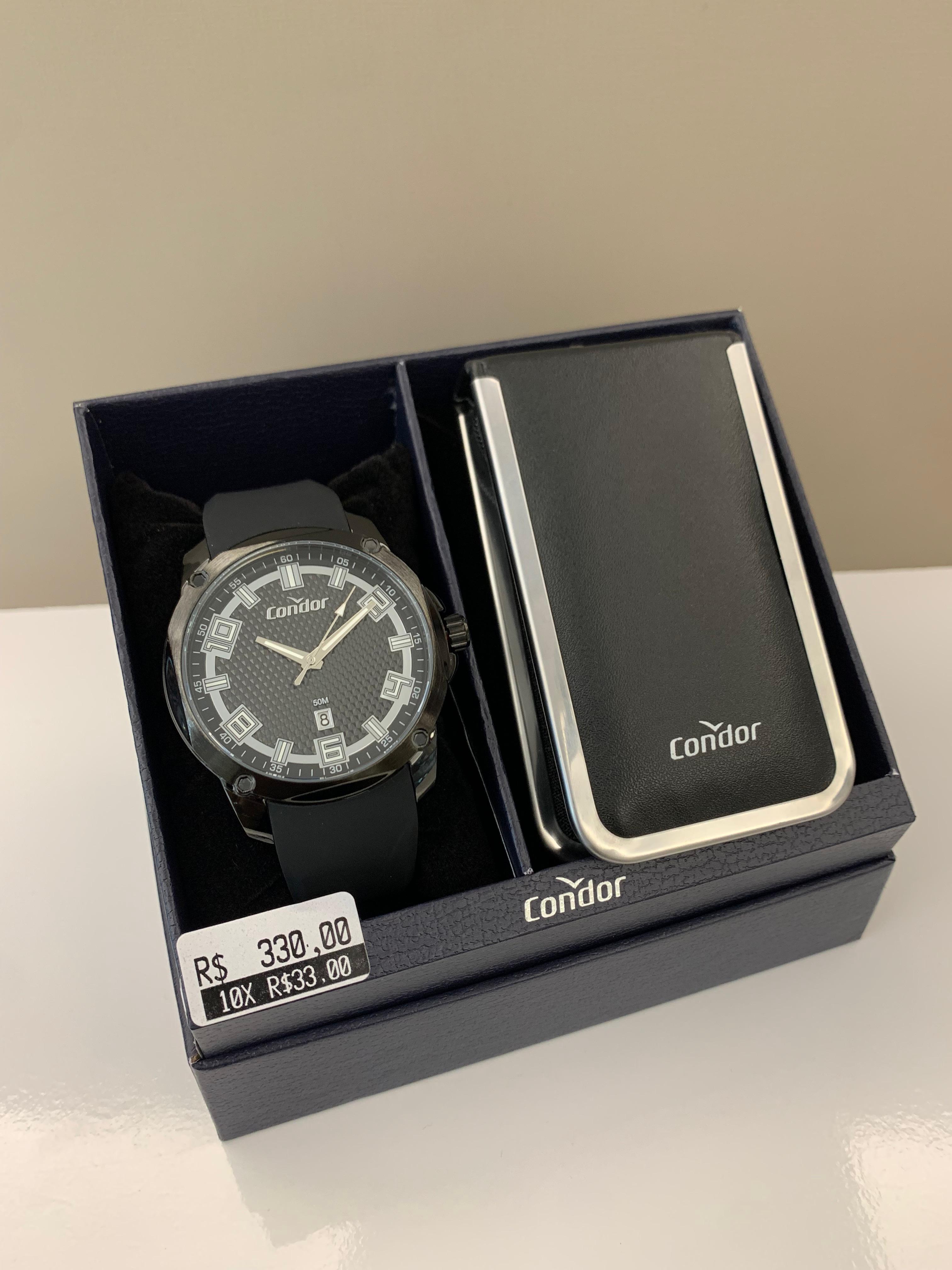 Kit Relógio Condor Masculino Preto com Calendário Pulseira de Silicone Á Prova D'água CO2315BH/K4P