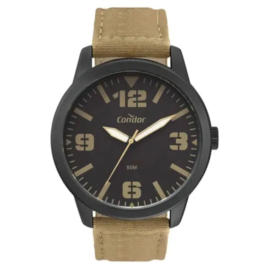 Kit Relógio Condor Masculino Preto com Pulseira em Couro Á Prova D'água CO2035NCF/K5X