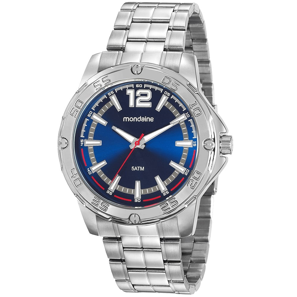Kit Relógio Mondaine Masculino Prateado com Visor Azul Á Prova d'água 99551G0MVNE2