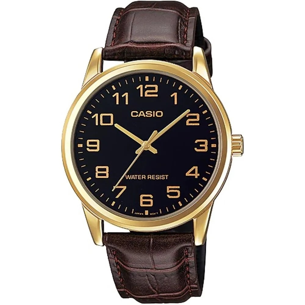 Relógio Casio Dourado Masculino Couro  MTB-VOO1GL-1BUDF