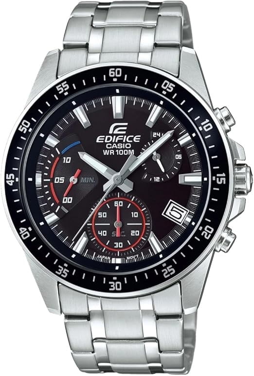 Relógio Casio Edifice Chronograph Masculino Prateado Visor Preto com Calendário Taquímetro Aço Inoxidável Á Prova d'água EFV-540D-1AVUDF