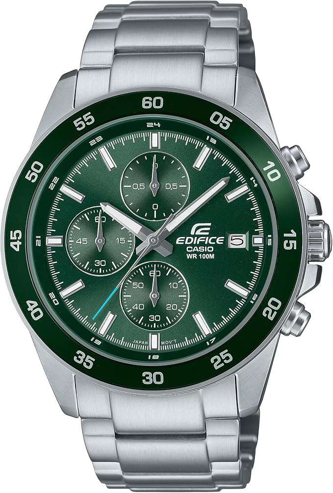 Relógio Casio Edifice Masculino Prata com Visor Verde Cronógrafo Clássico com Calendário EFR-526D-3AVUDF