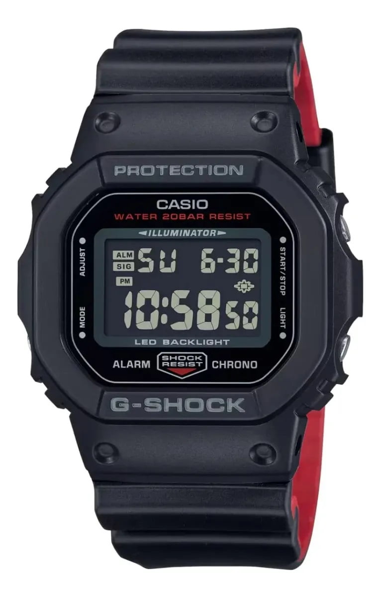 Relógio Casio G-Shock Masculino Preto e Vermelho Esportivo Digital em Poliuretano Á Prova d'água DW-5600UHR-1DR