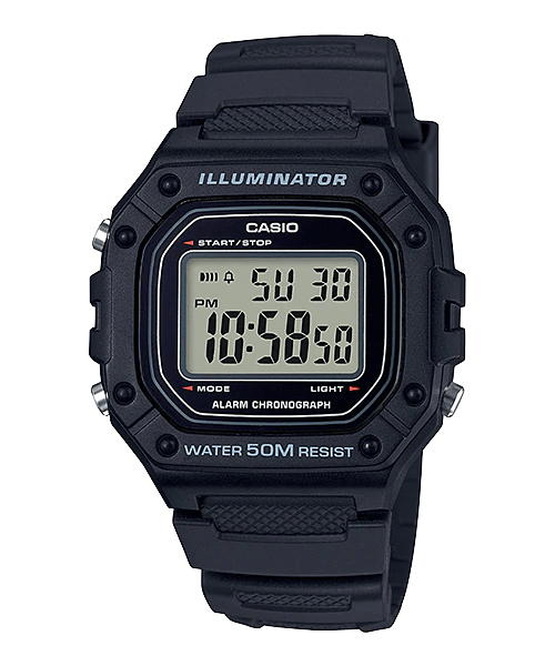 Relógio Casio Illuminator Masculino Preto Esportivo Digital Quadrado em Poliuretano Á Prova d'água W-218H-1AVDF 3224