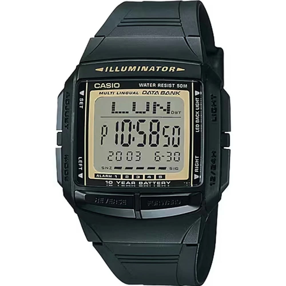 Relógio Casio Masculino Preto e Detalhes Amarelo Digital Esportivo Memória Telefônica Á Prova d'água DB-36-9AVDF