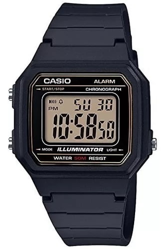 Relógio Casio Masculino Preto Digital Esportivo Quadrado Iluminator em Poliuretano Á Prova d'água W-217H-9AVDF