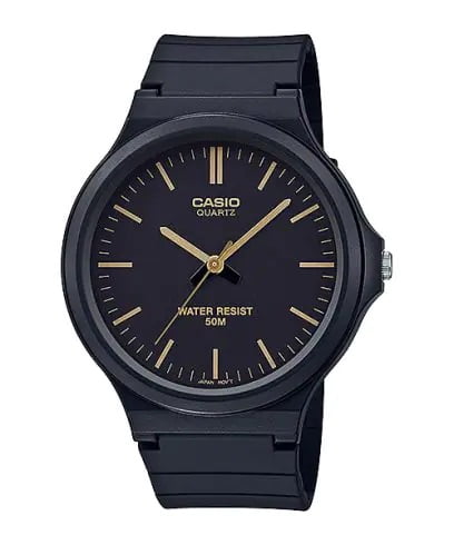 Relógio Casio Preto Visor Preto com Detalhe Dourado Minimalista em Poliuretano Á Prova d'água MW-240-1E2VDF