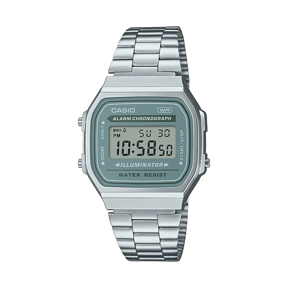 Relógio Casio Prateado Digital Vintage Retro Turquesa Á Prova d'água A168WA-3AYDF 3298 