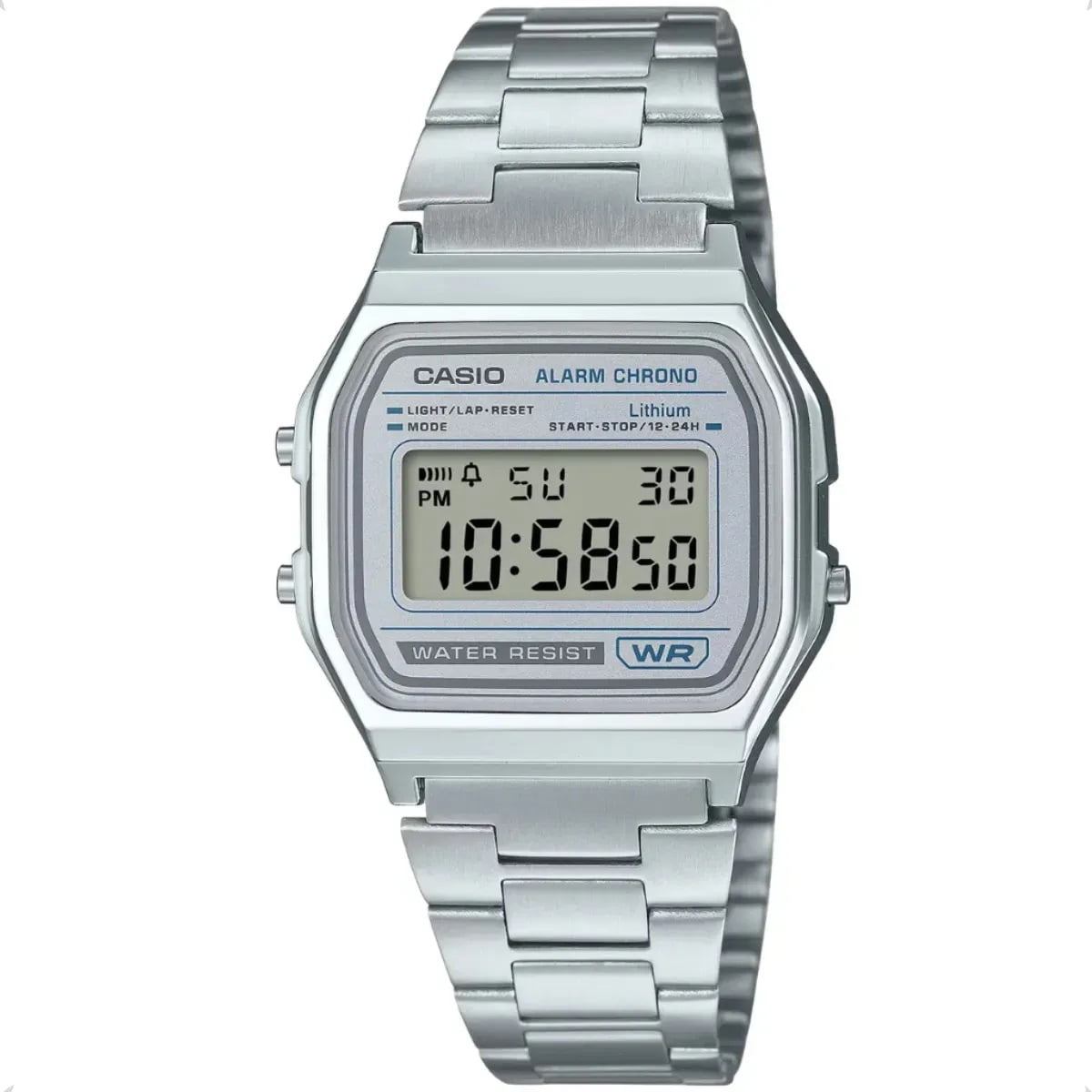 Relógio Casio Prateado Digital Vintage Retro Quadrado A158WEA-7DF 593