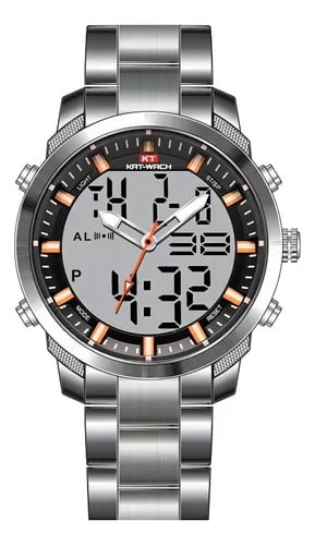 Relógio Kat-Watch Masculino Prateado Display Duplo KT-1124