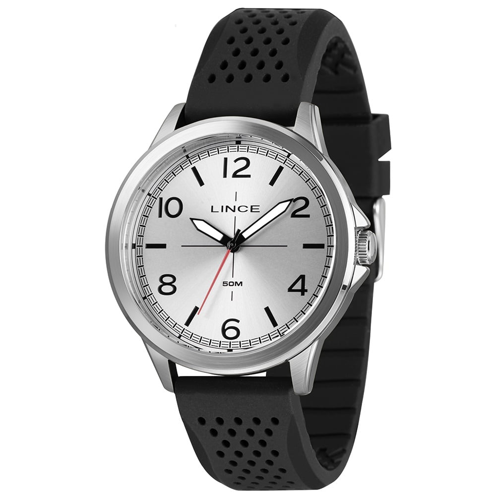 Relógio Lince Masculino Prateado Com Visor Prata Pulseira em Silicone Á Prova d'água MRPM054L46