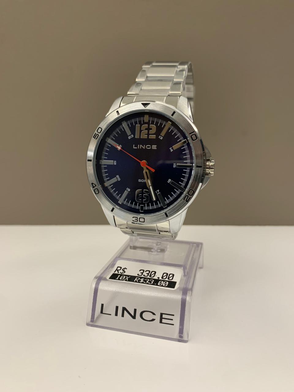 Relógio Lince Masculino Prateado Mostrador Azul a prova D'água MRMM011L46