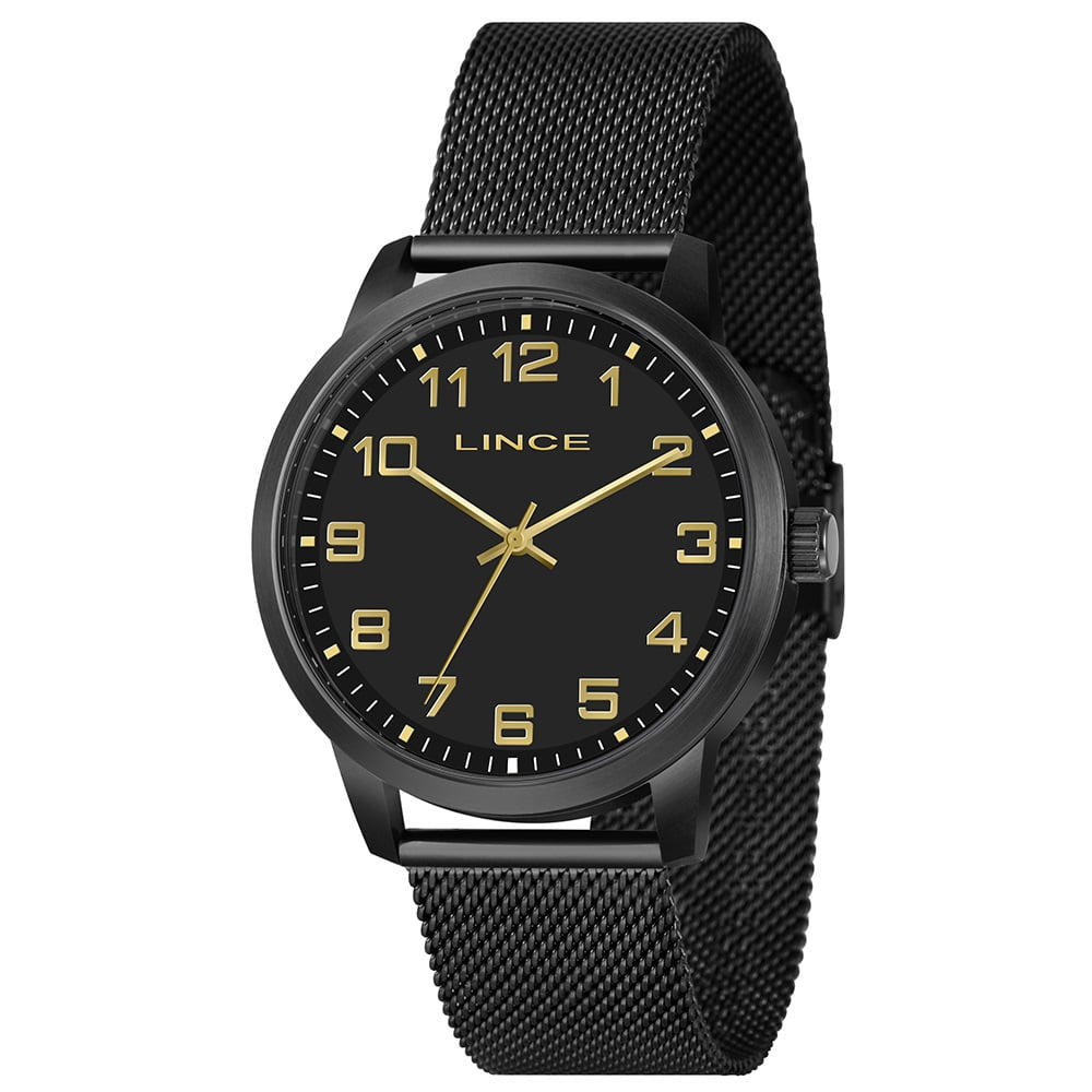 Relógio Lince Masculino Preto Todo Numerado Pulseira Milanesa Á Prova D'água MRN4858L44