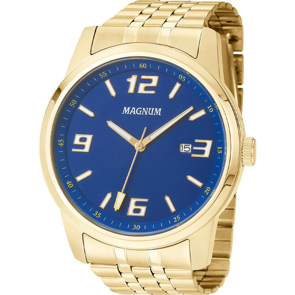 Relógio Magnum Masculino Dourado Calendário Aço Inox MA32158A