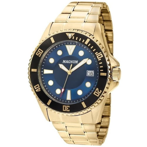 Relógio Magnum Masculino Dourado Calendário Aço Inox MA33059A