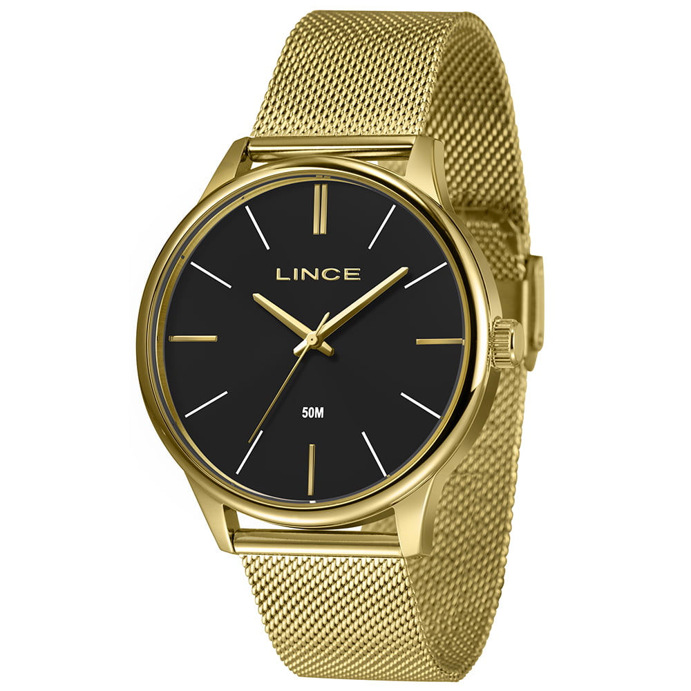 Relógio Lince Masculino Dourado com Pulseira Milanese a Prova D'água MRGM019L46