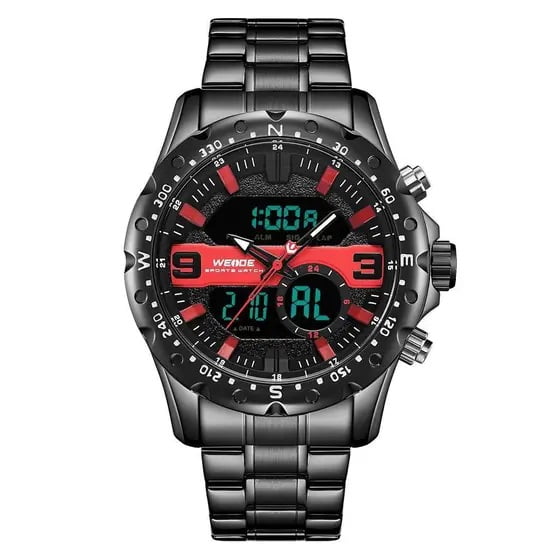 Relógio Weide Masculino Preto com Vermelho Digital Display Duplo WH8502