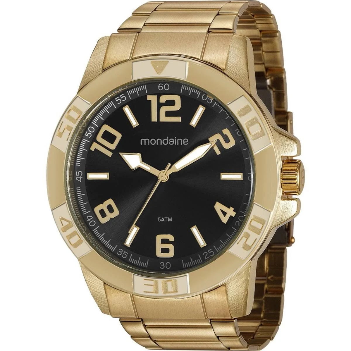 Relógio Mondaine Masculino Dourado Atemporal Visor Cinza com Taquímetro Á Prova d'água 99369GPMVDE3