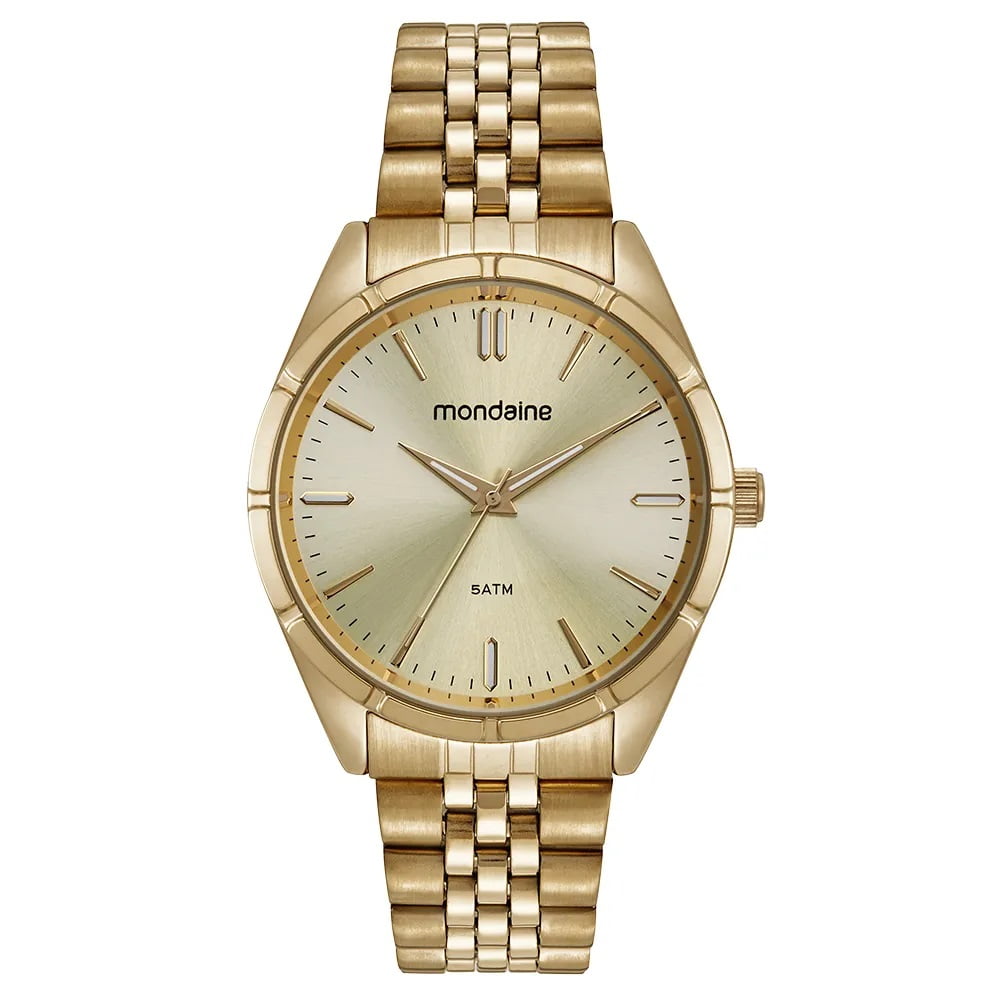 Relógio Mondaine Unissex Dourado Minimalista com Pulseira Presidente Á Prova d'água 32567GPMVDE1