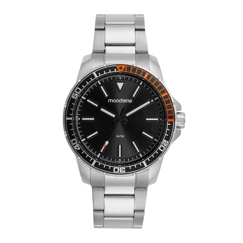 Relógio Mondaine Masculino Casual Prateado Visor Preto á Prova D'água 99785G0MVNE2