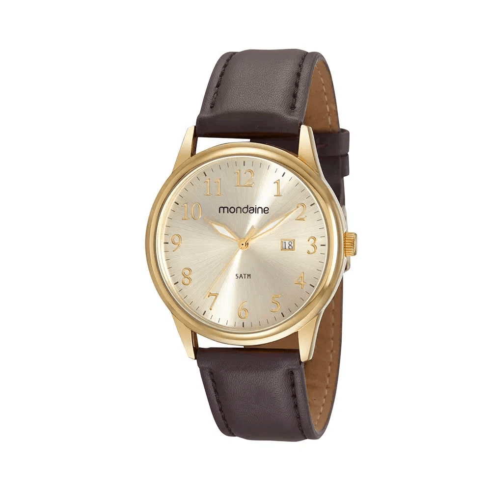 Relógio Mondaine Couro Dourado Com Calendário 99550GPMVDH1