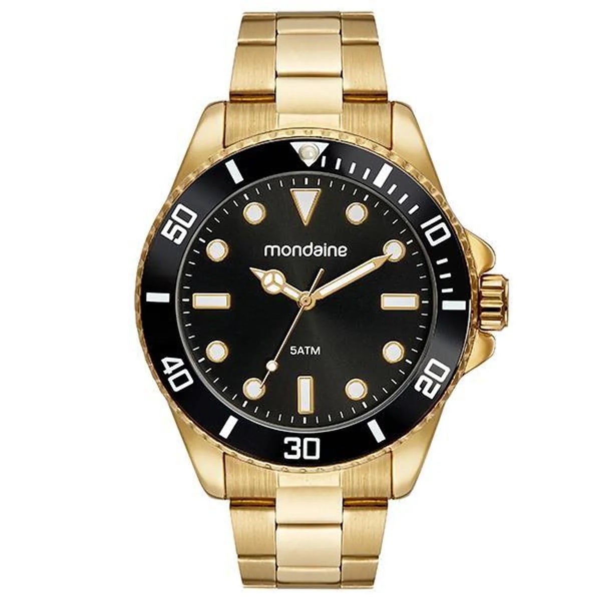 Relógio Mondaine Masculino Dourado Visor Preto com Taquímetro Á Prova d'água 32549GPMVDE2