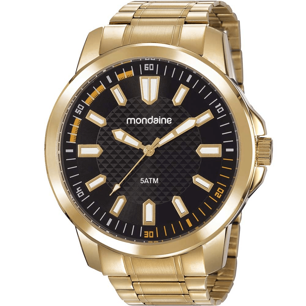 Relógio Mondaine Masculino Dourado Preto a prova d'água 99417GPMVDE2