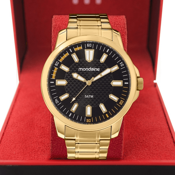 Relógio Magnum Masculino Dourado Pulseira Preta Prova D´agua