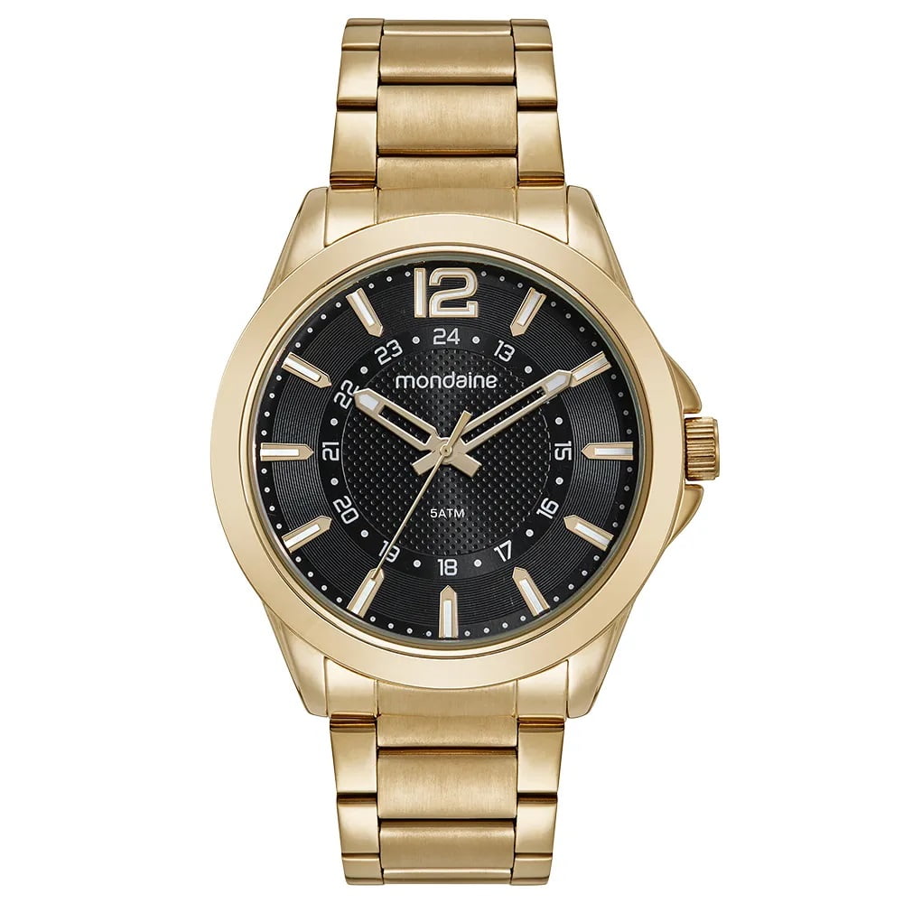 Relógio Mondaine Masculino Dourado Casual com Visor Preto Texturizado Á Prova d'água 32602GPMVDE1