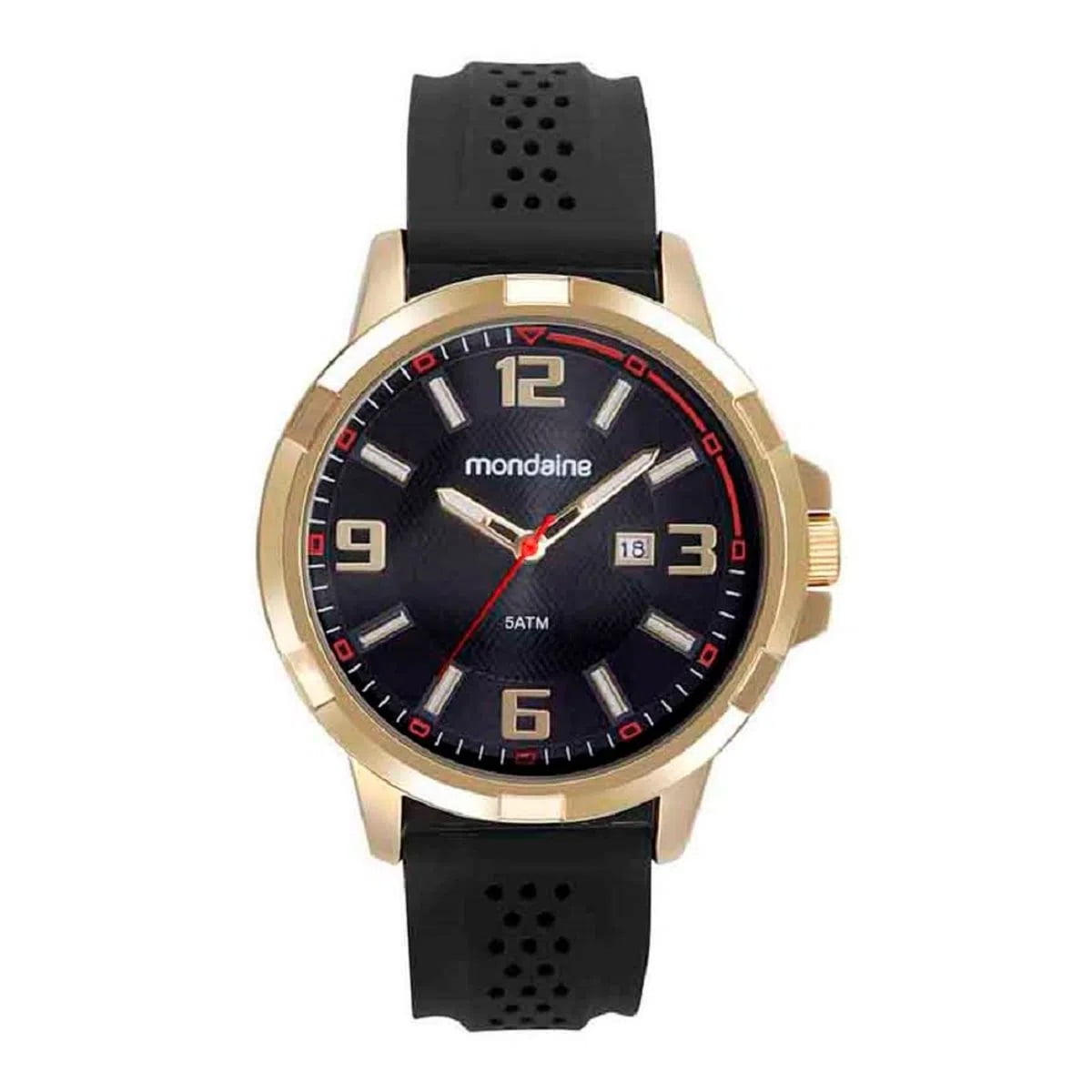 Relógio Mondaine Masculino Dourado com Calendário Silicone Preto a Prova D'água 83499GPMVDI3