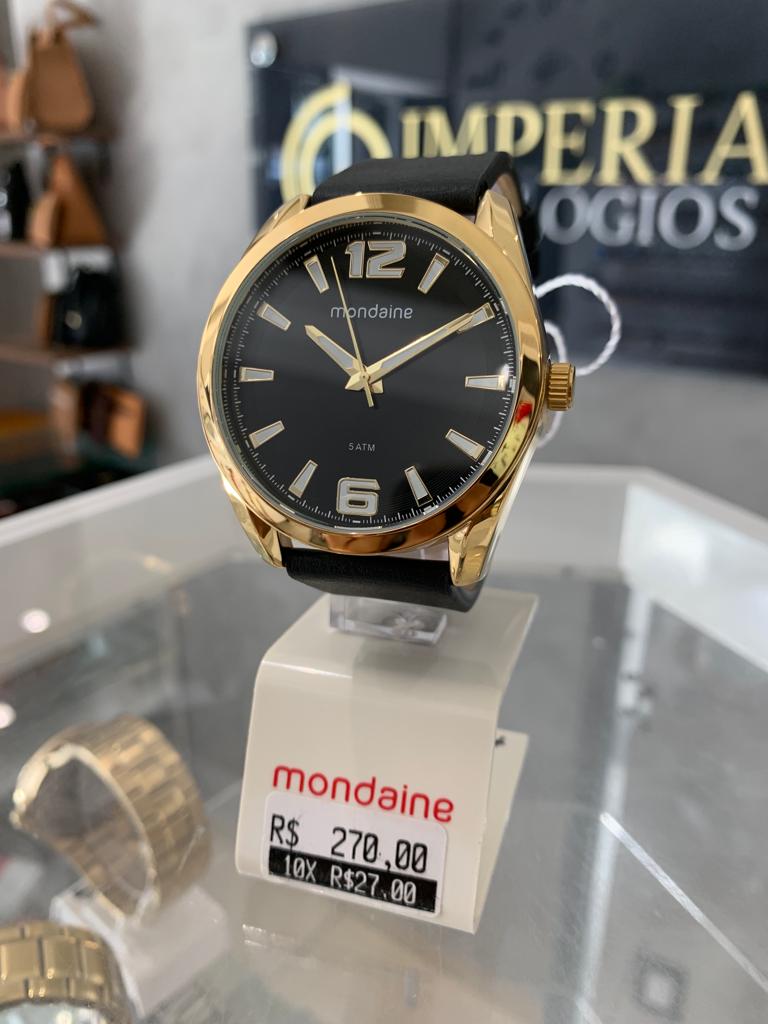 Relógio Mondaine Masculino Dourado com Pulseira em Couro Á Prova d'água 76787GPMVDH3