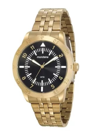 Relógio Mondaine Masculino Dourado Com Visor preto á Prova D'água  99205GPMVDE1