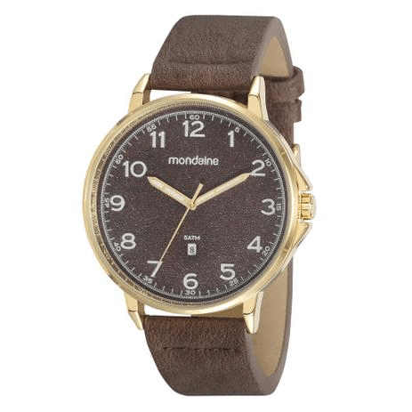 Relógio Mondaine Masculino Dourado Couro Marrom Calendário 32162GPMVDH1