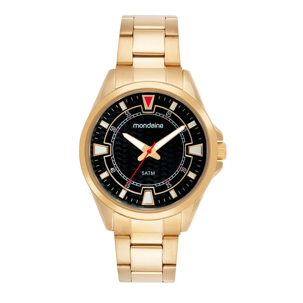 Relógio Mondaine Masculino Dourado Minimalista Visor Preto Á Prova d´água 83526GPMVDE1
