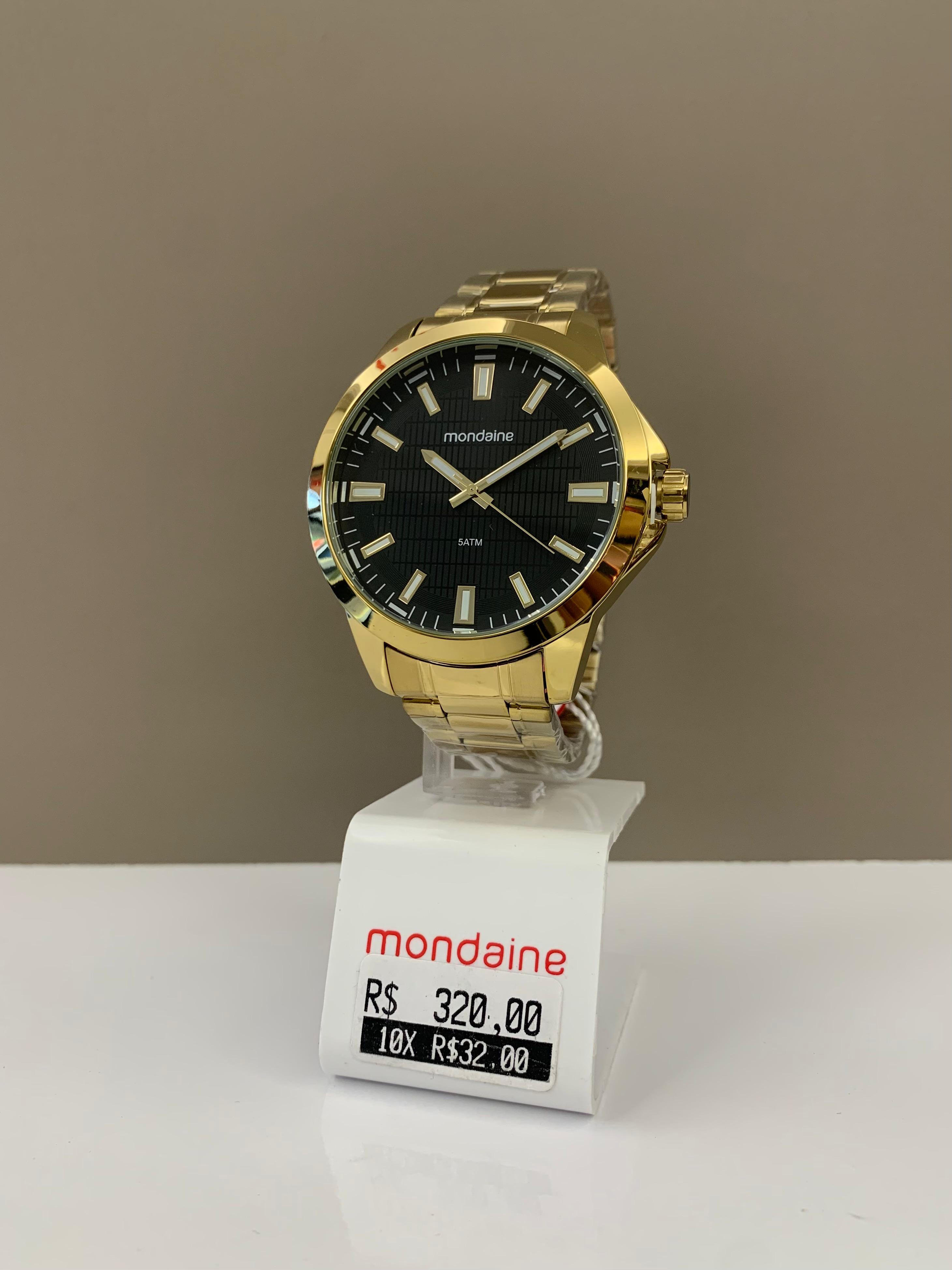 Relógio Mondaine Masculino Dourado Mostrador Preto Á Prova d'água 99784GPMVDE2