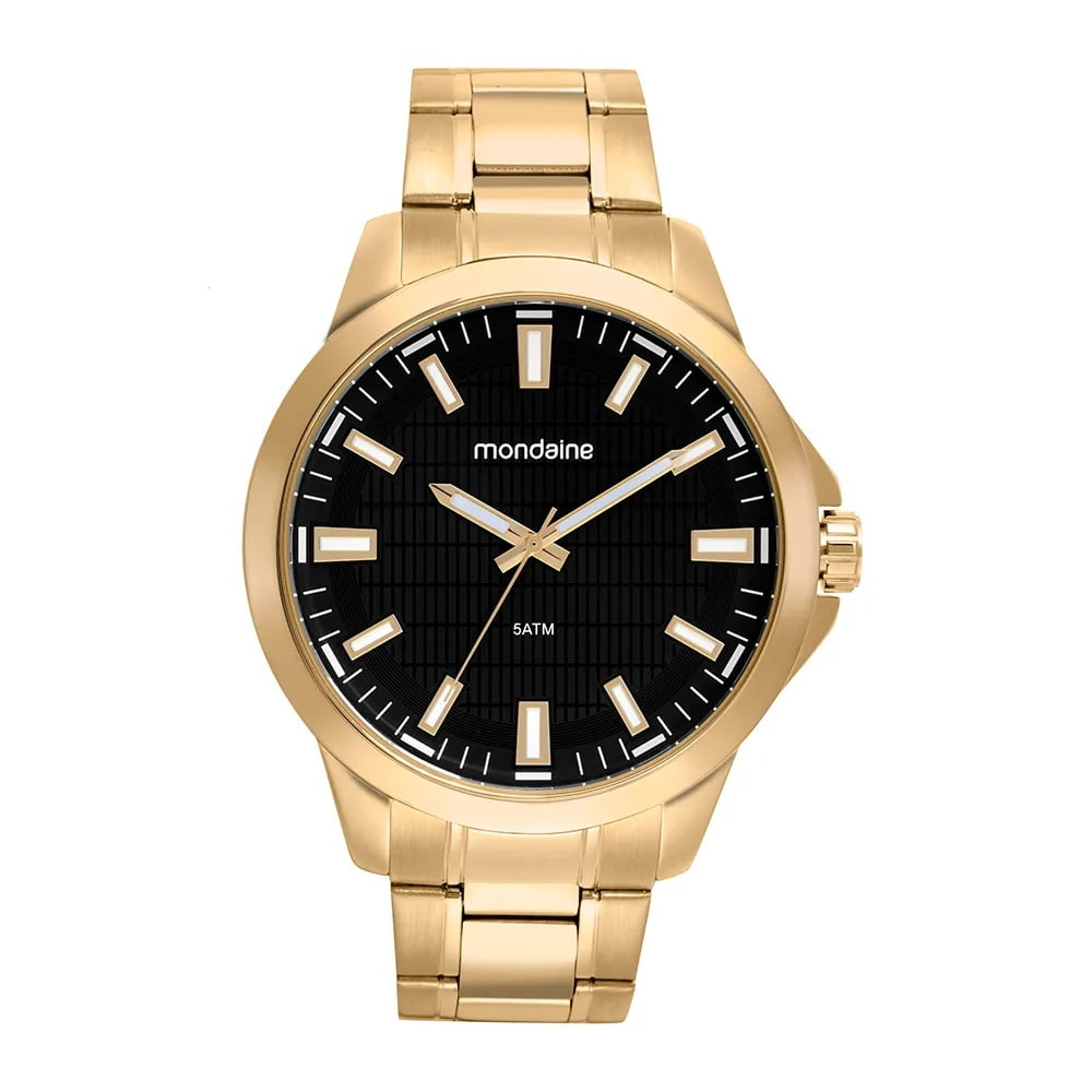 Relógio Mondaine Masculino Minimalista Dourado Mostrador Preto Á Prova d'água 99784GPMVDE2
