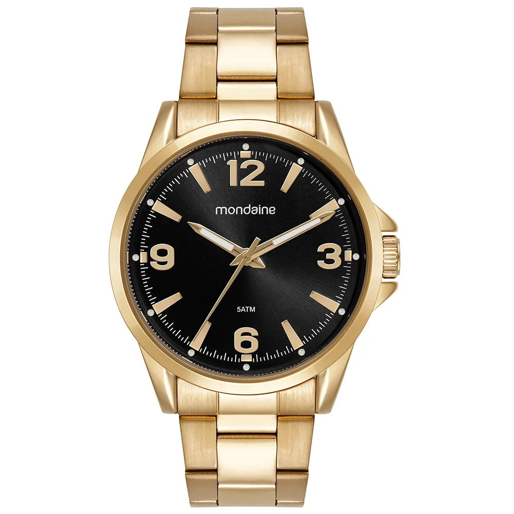 Relógio Mondaine Masculino Dourado Mostrador Preto á Prova D'água 99807GPMVDE4