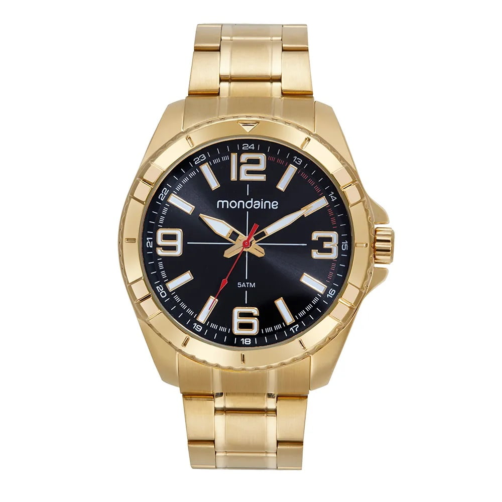 Relógio Mondaine Masculino Dourado Mostrador Preto Taquímetro Á Prova d'água 32639GPMVDE1
