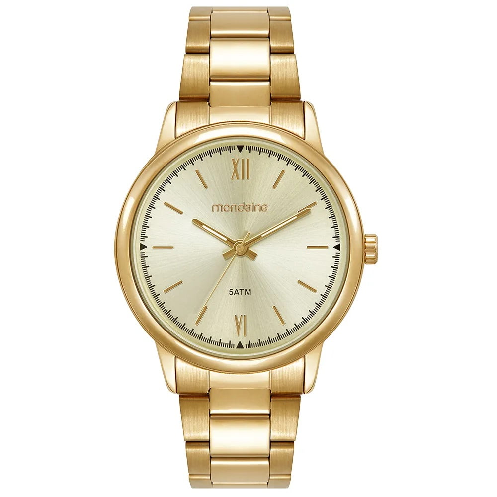 Relógio Mondaine Masculino Dourado Social Minimalista Visor champagne  Á prova D'água 99898GPMVDE1