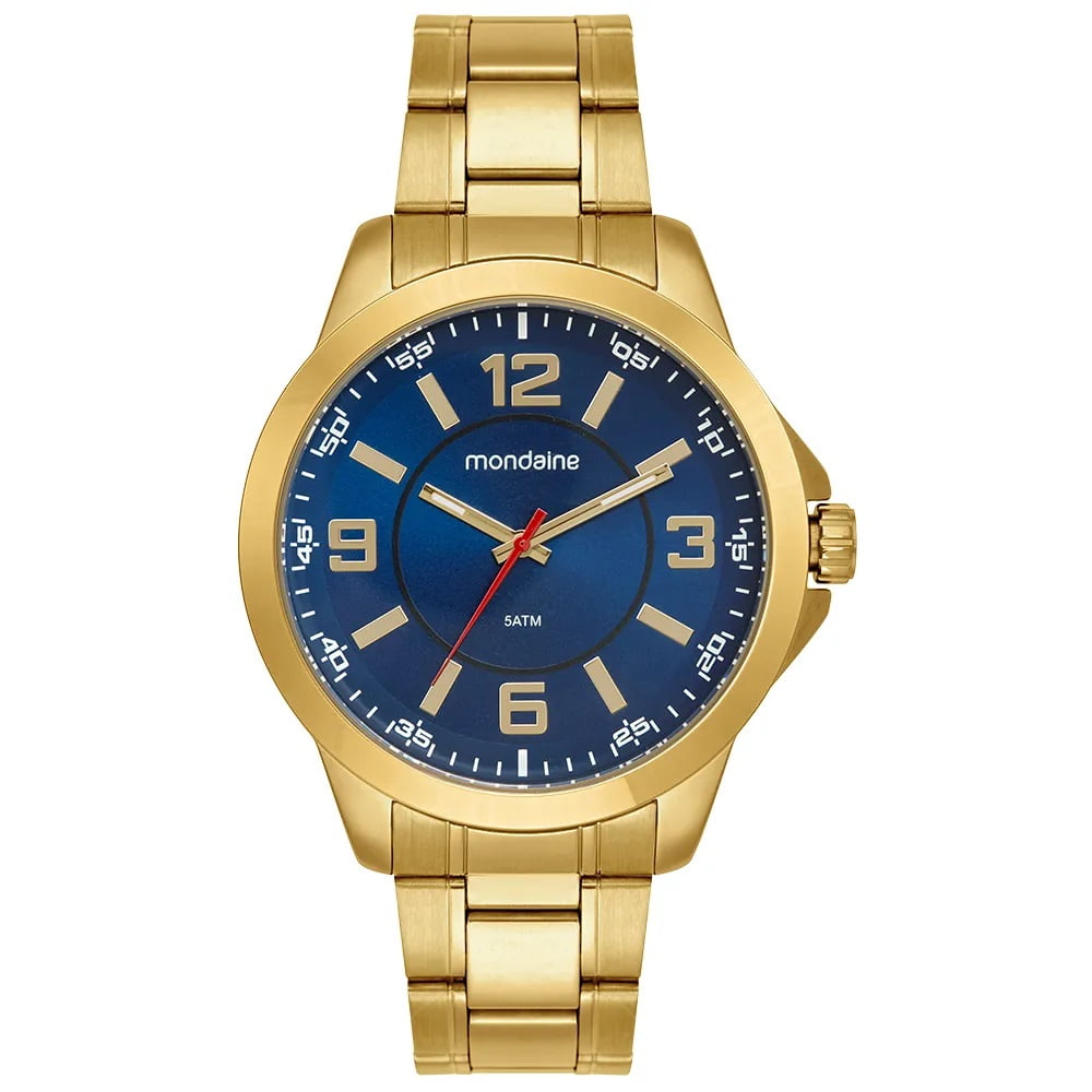 Relógio Mondaine Masculino Dourado Visor Azul Á Prova d'água 99747GPMVDE1