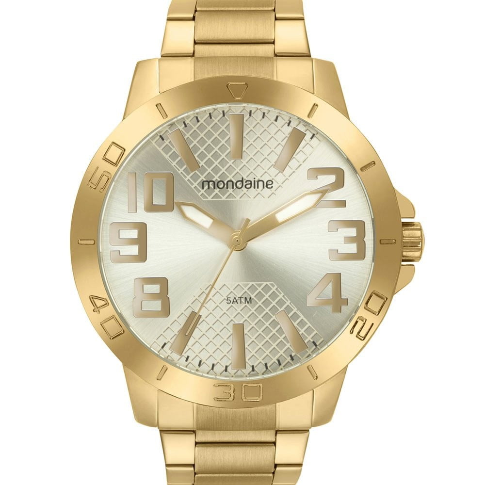 Relógio Mondaine Masculino Dourado Visor Champanhe com Taquímetro Á Prova d'água 99828GPMVDE1