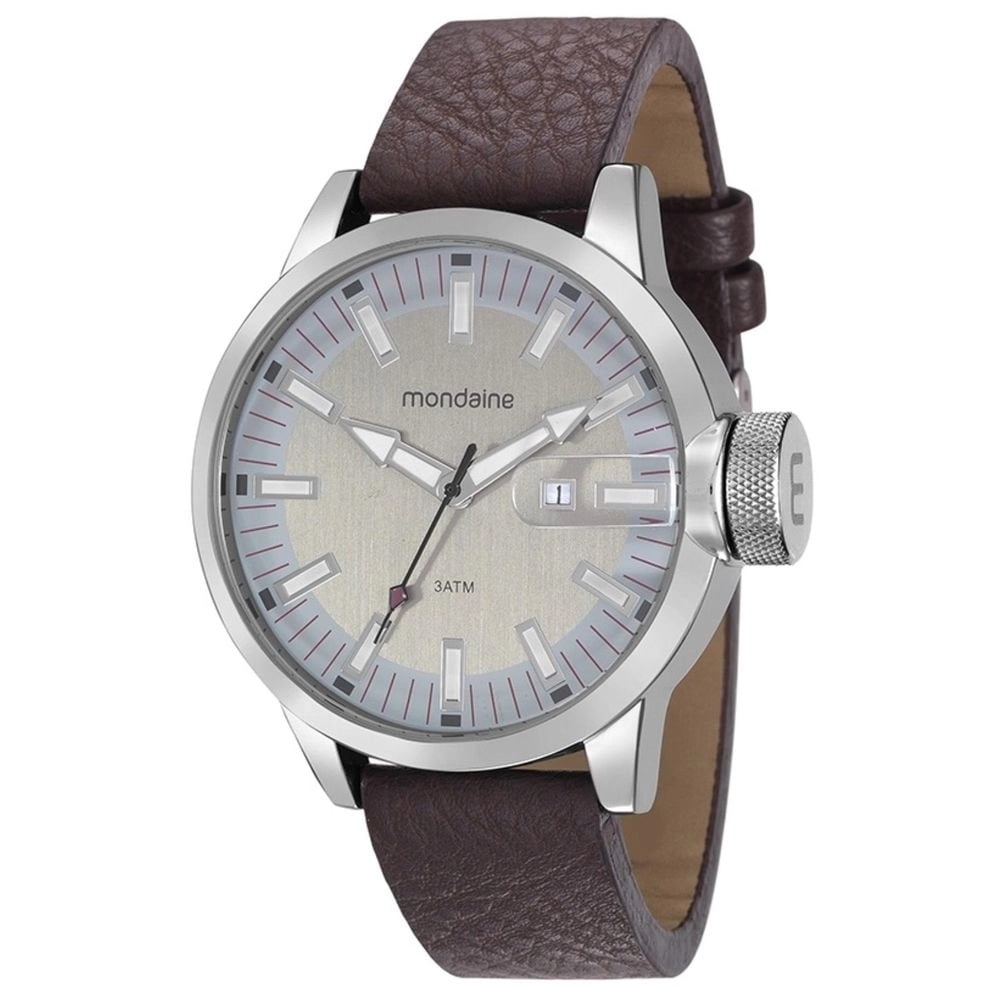 Relógio Mondaine Masculino Prata Com Calendário Couro 99243G0MVNH1