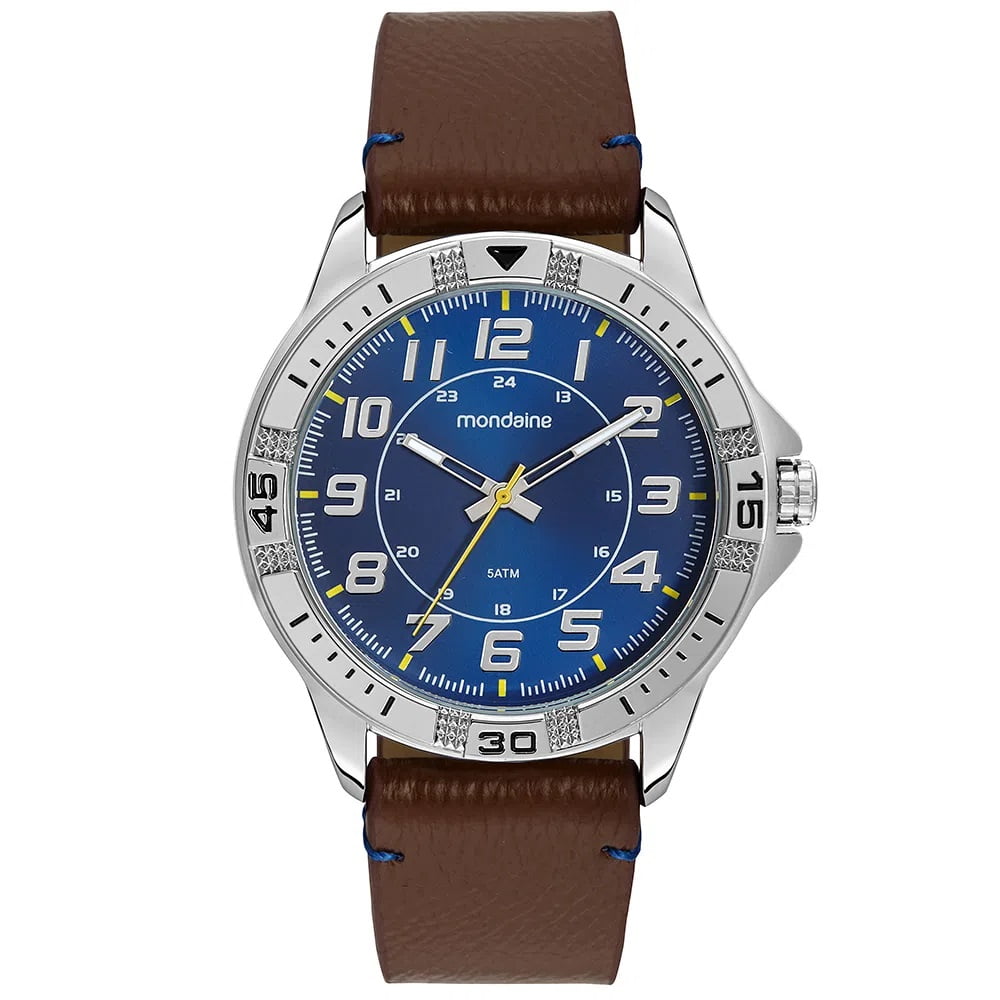 Relógio Mondaine Masculino Prata Couro Marrom 99431G0MVNH3