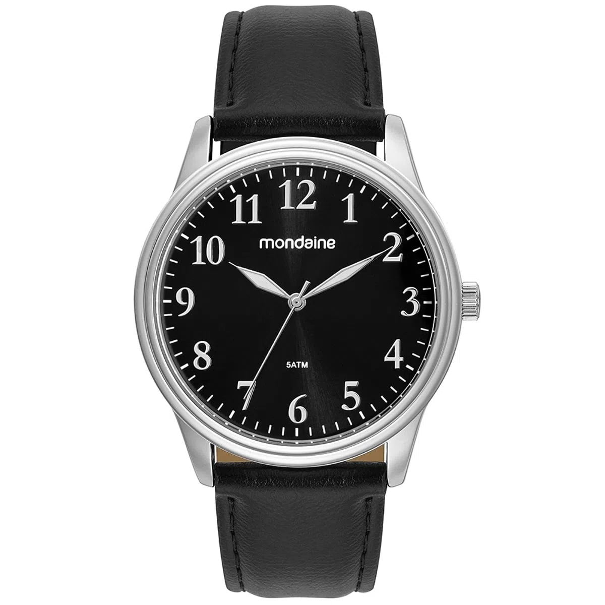 Relógio Mondaine Masculino Prata Couro Preto 99546G0MVNH3