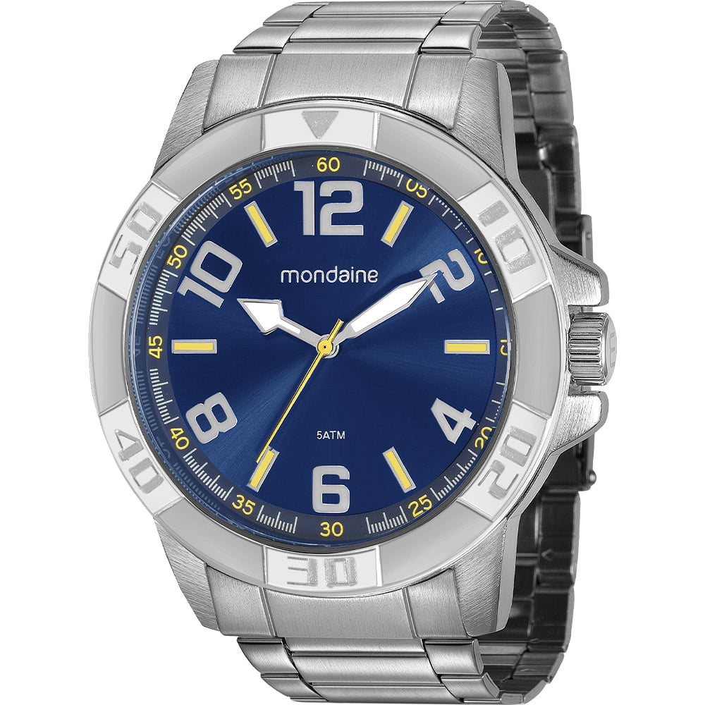 Relógio Mondaine Masculino Prateado Atemporal com Visor Azul Metálico Á Prova d'água 99369G0MVNE2