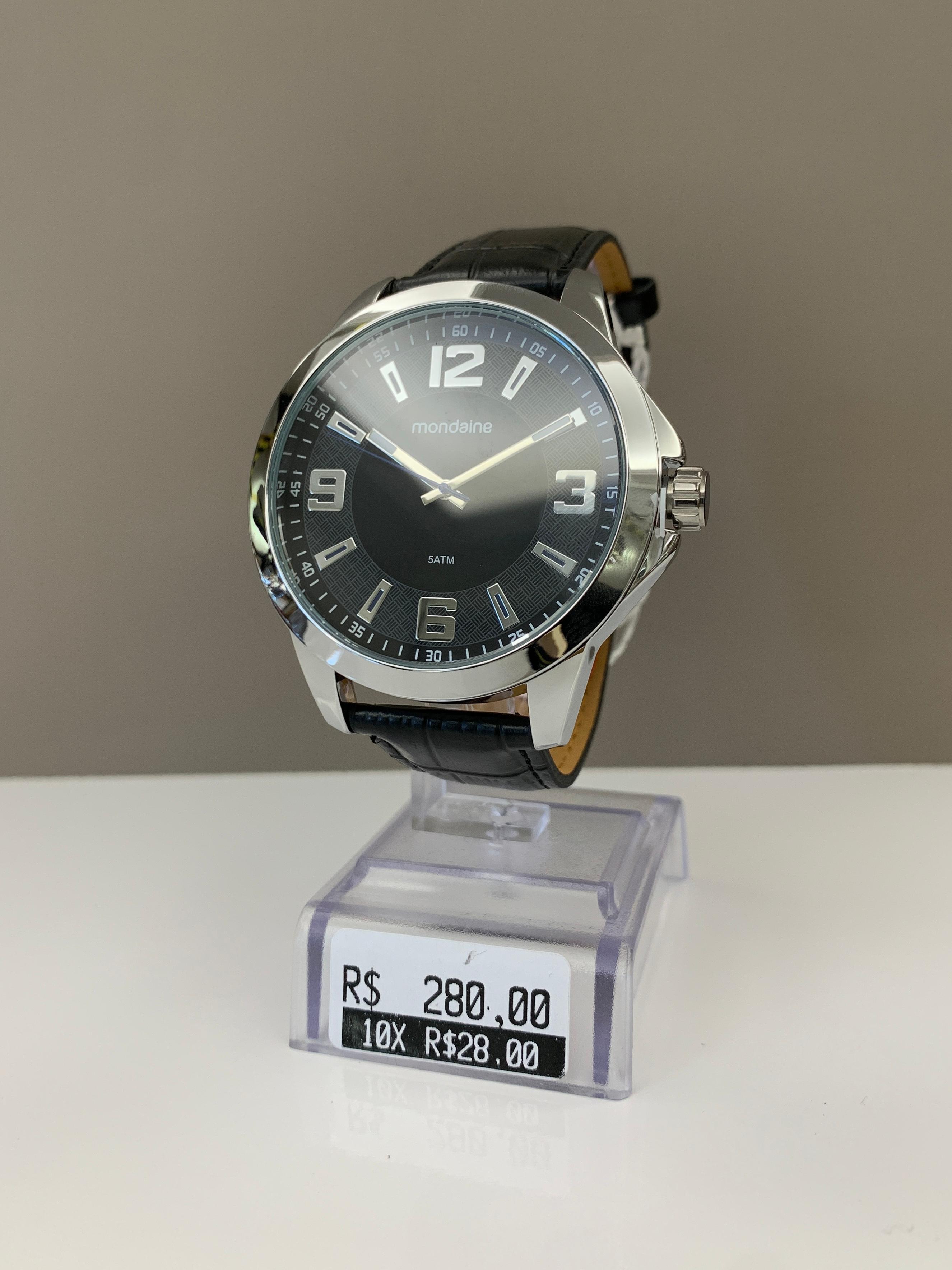 Relógio Mondaine Masculino Prateado Casual com Pulseira em Couro e Visor Texturizado Á Prova d'água 99773G0MVNH1