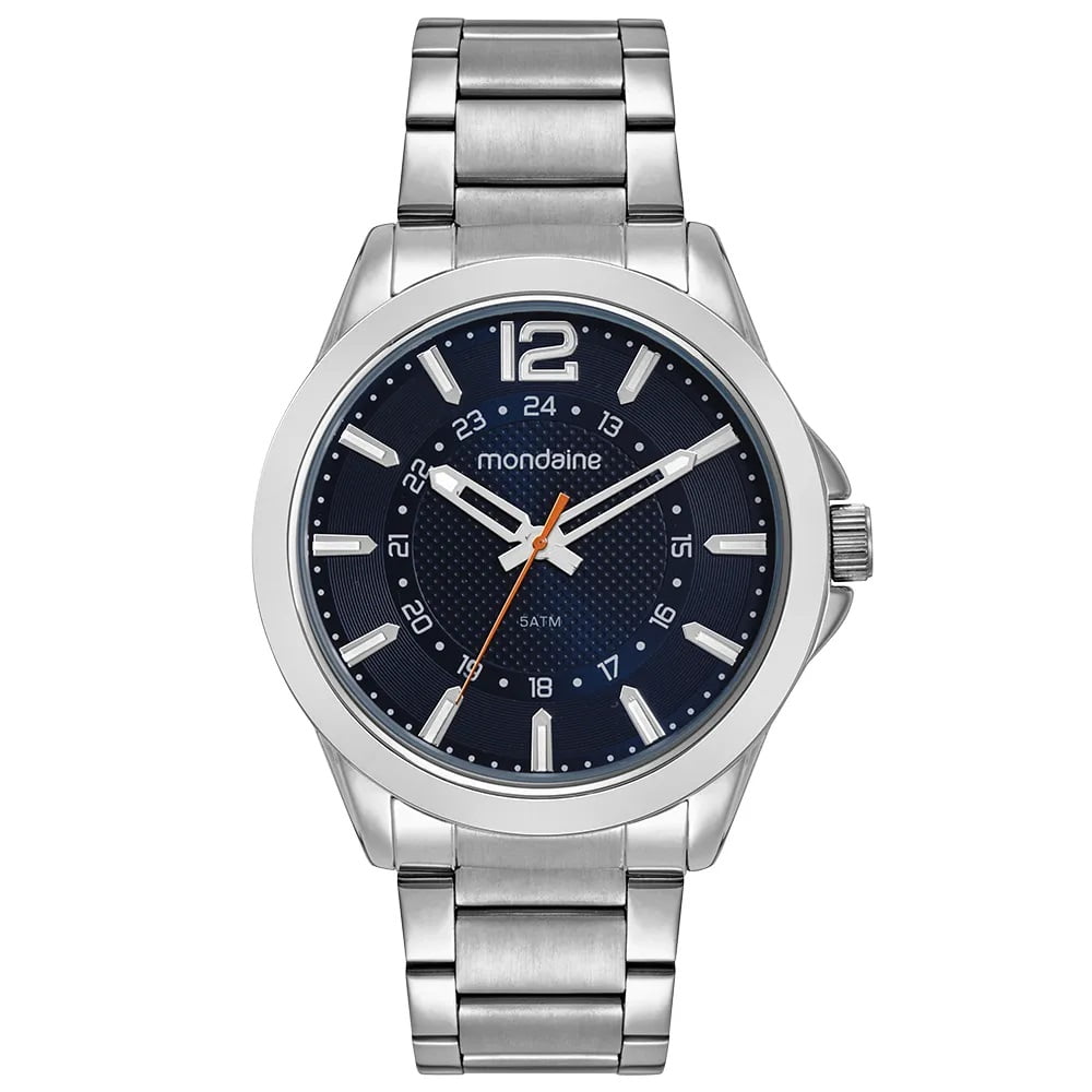Relógio Mondaine Masculino Prateado Casual com Visor Preto Texturizado Á Prova d'água 32602G0MVNE2