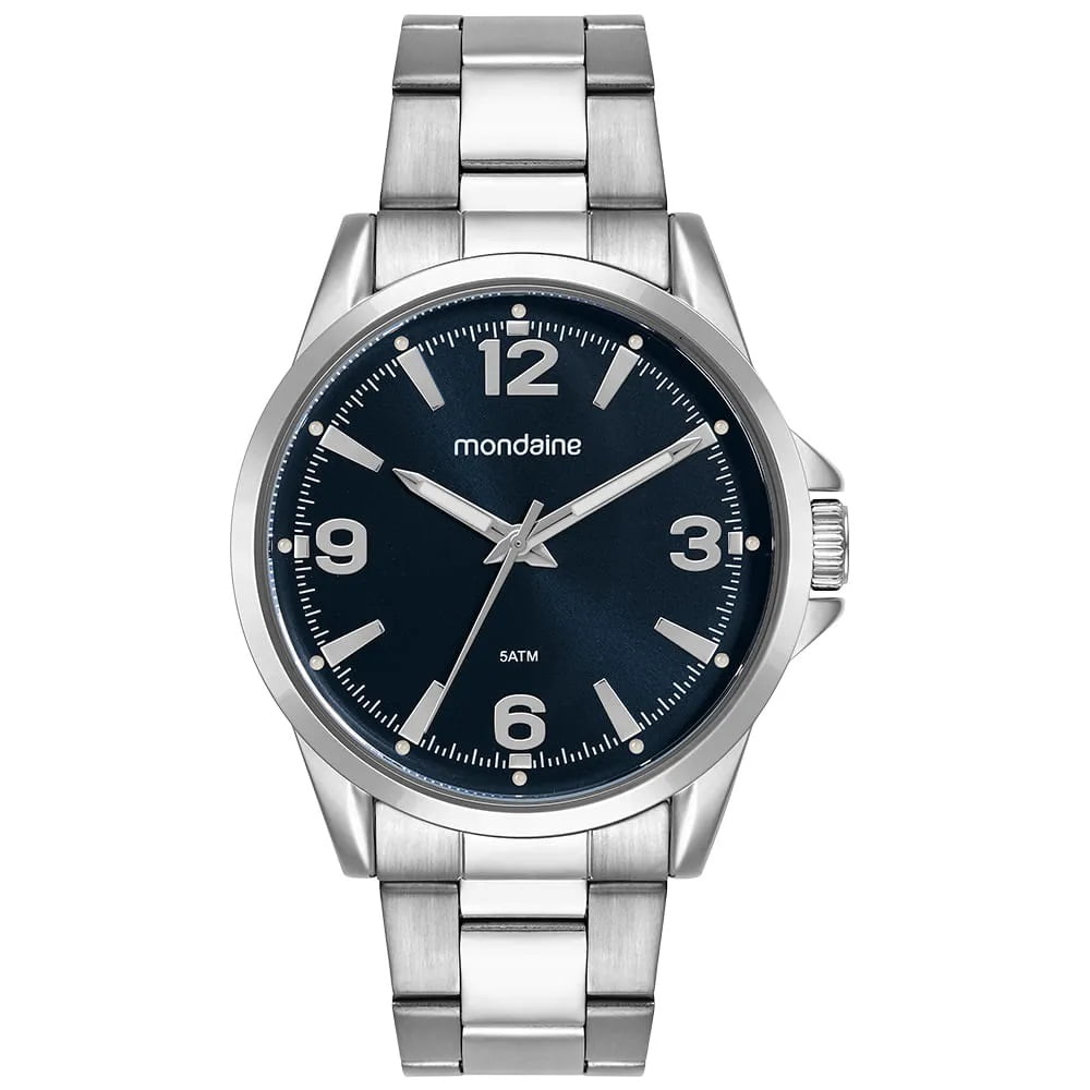 Relógio Mondaine Masculino Prateado com Mostrador Azul á Prova D'água 99807G0MVNE2