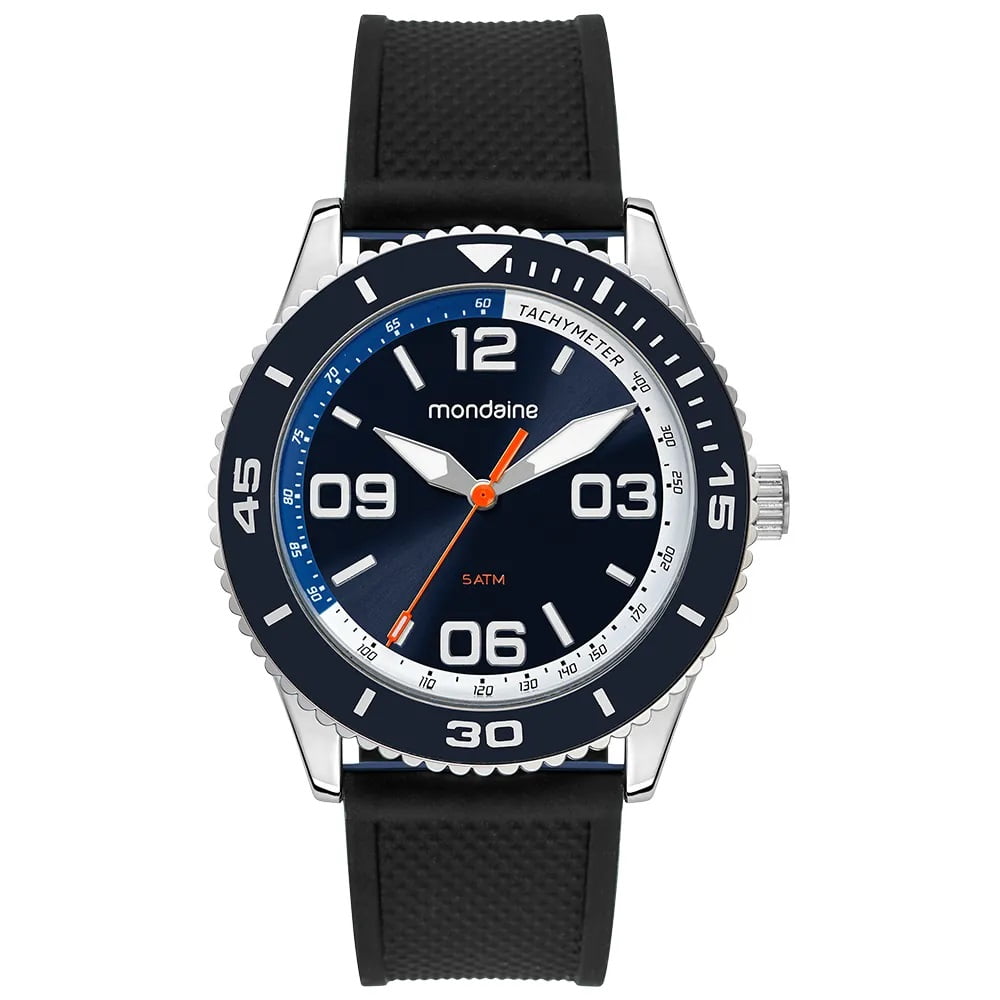 Relógio Mondaine Masculino Prateado com Visor Azul Pulseira de Silicone á Prova D'água 33032G0MVNI2