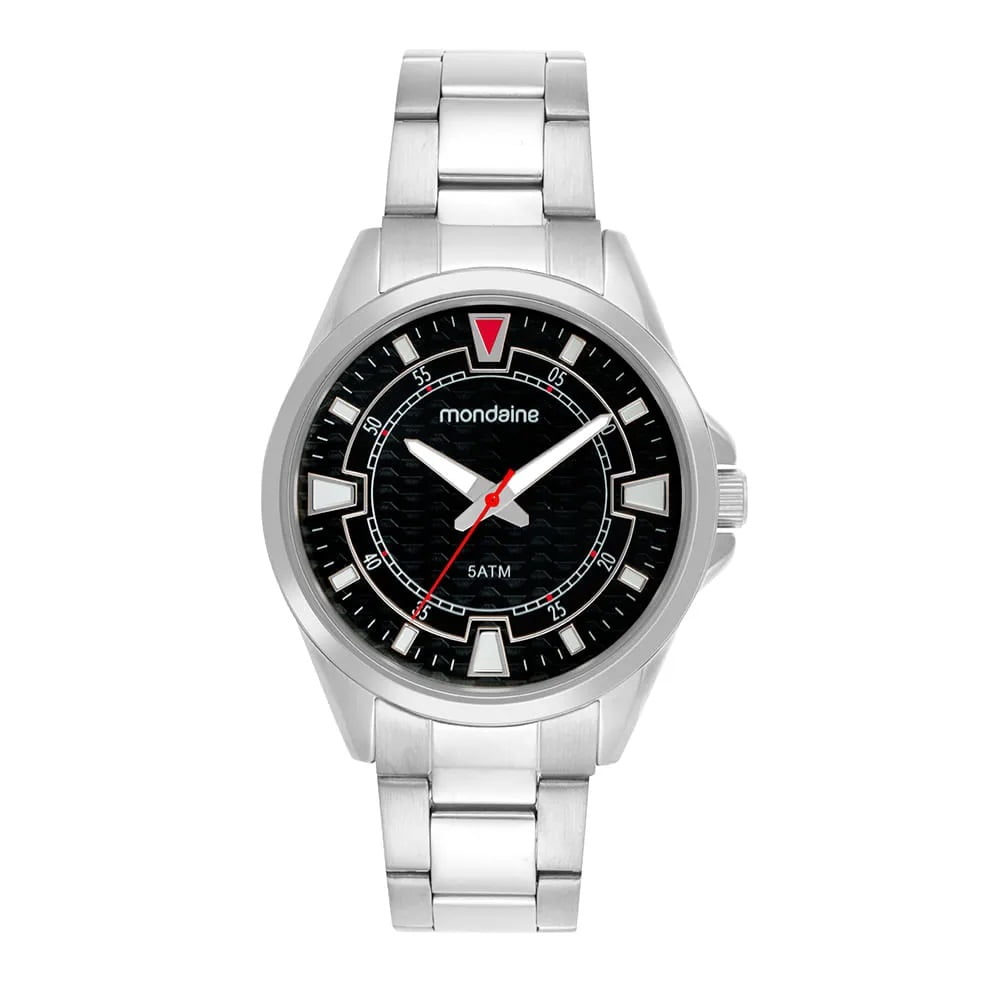 Relógio Mondaine Masculino Prateado Minimalista Visor Preto Á Prova d´água 83526G0MVNE4
